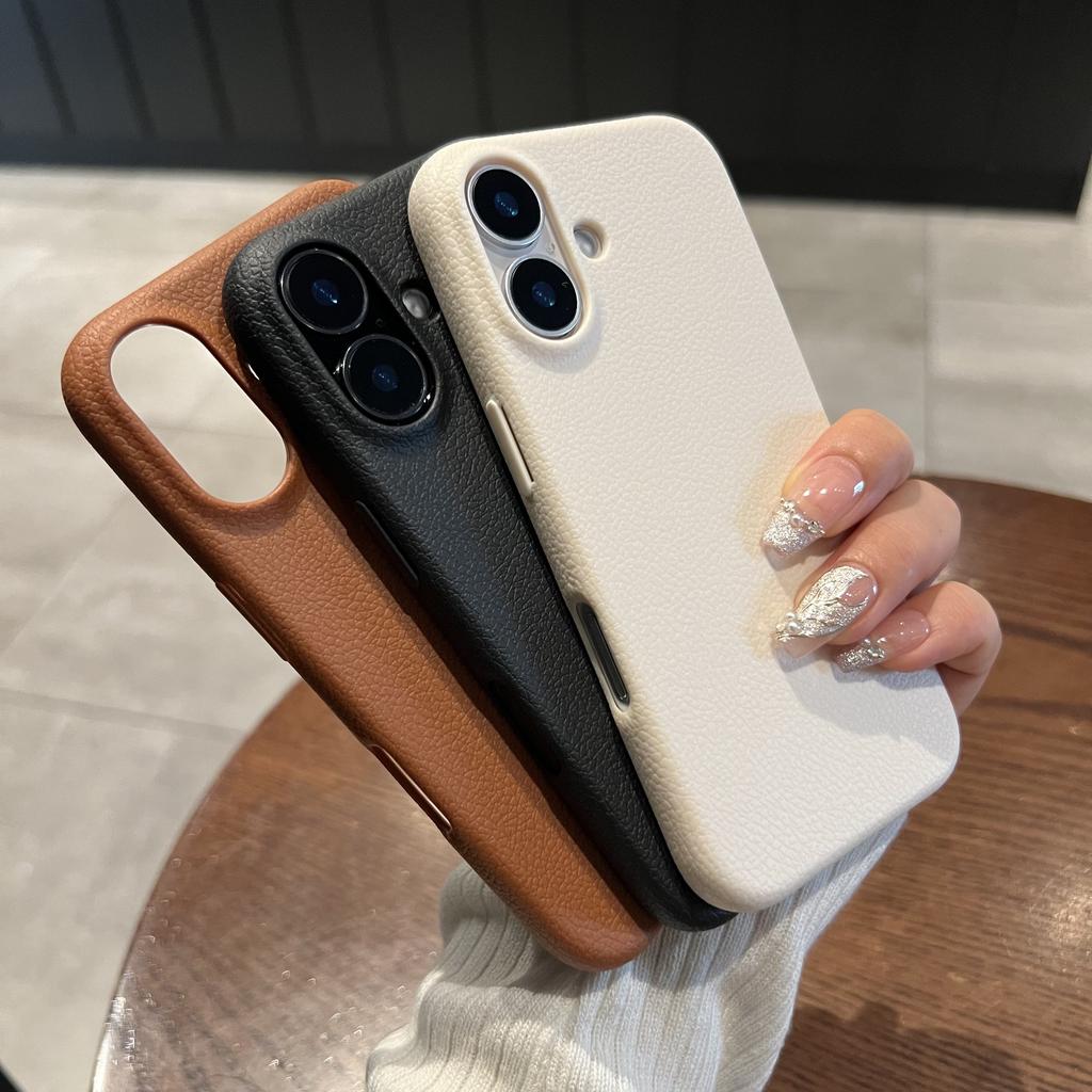 Leather Texture Shockproof Soft Silicone Case For iPhone 16 15 14 Plus Pro Max 13 12 11 Lichee Pattern Simple Business Cover