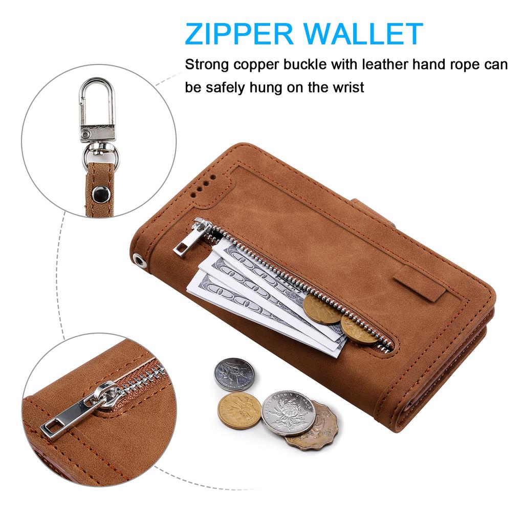 For Xiaomi 15 Pro Case PU Leather Phone Cover with Zipper Wallet 9 Card Slots