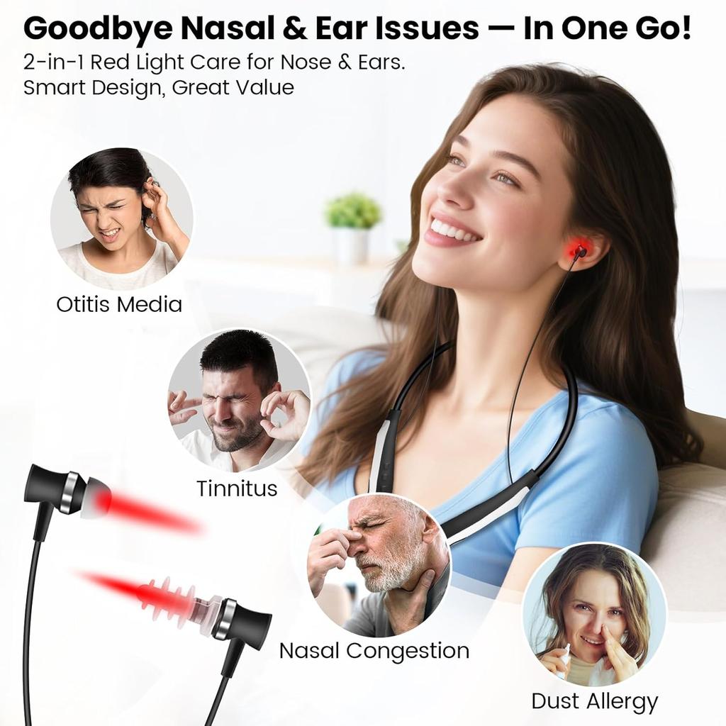 Red Light Therapy for Nose & Ears, 2-in-1 Infrared Nasal Therapy Device, Red Light Therapy for Ear Relief, Portable Light-weight Soothing Device with