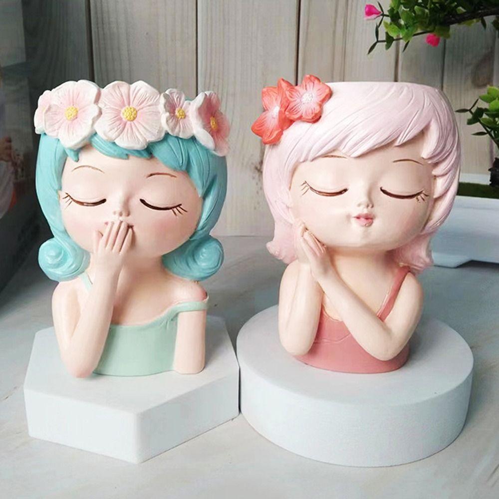 Gardening Supplies Cartoon Face Planters Pots Girl Statue Resin Fairy Flowerpot Nordic Realistic Succulent Planter Pot Office