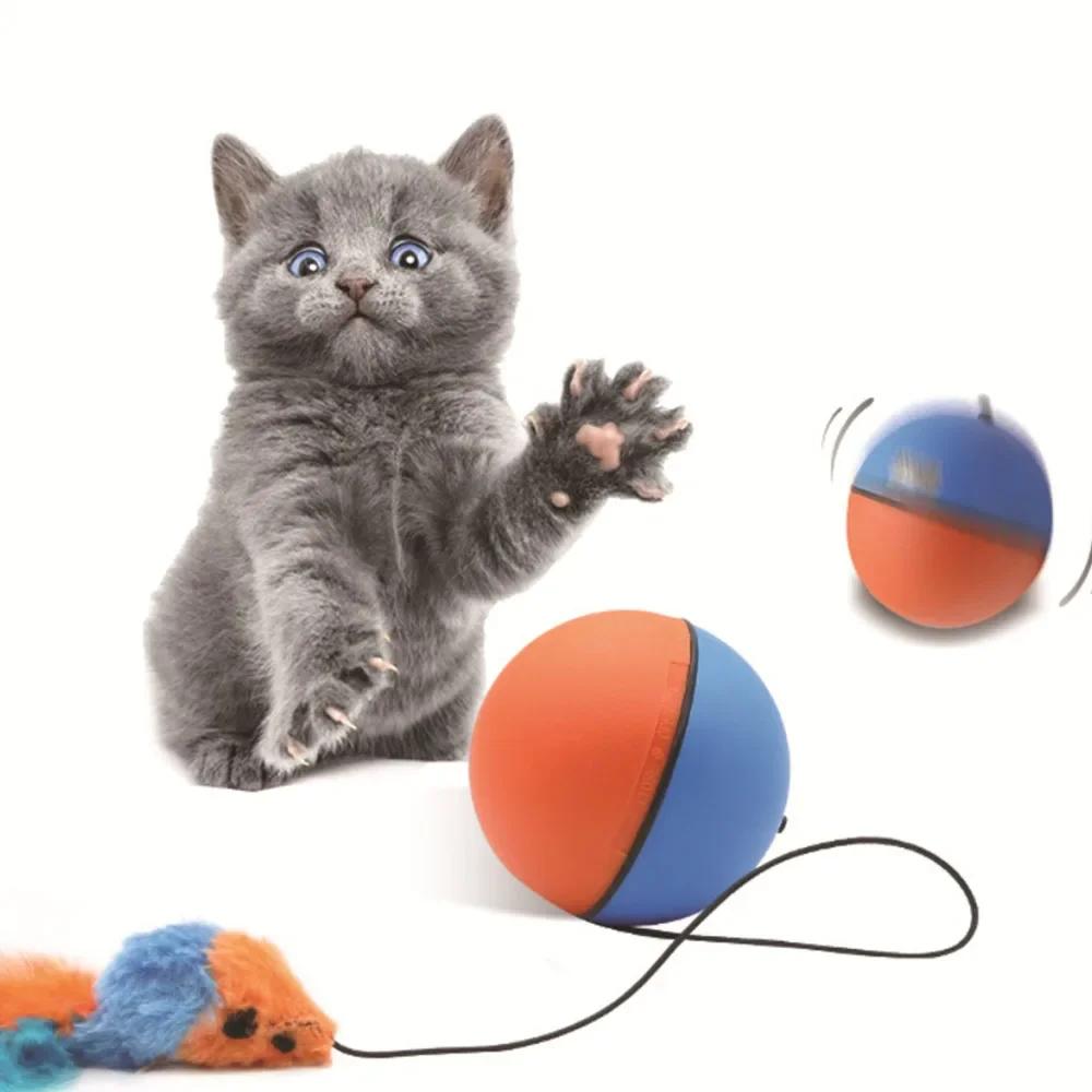 Automatic Intelligent Ball Cat Toy Interactive Cat Toys Smart Automatic Rolling Ball with Plush Mouse Kitten Chasing Toy