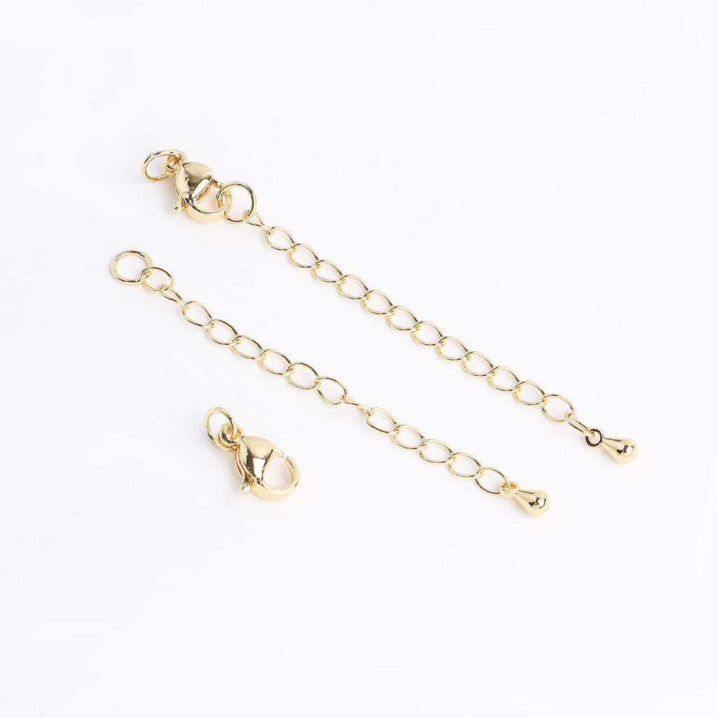 18K Gold-Plated Copper Water Drop Star Lobster Clasp Extension Chain with Pearl Clasp for DIY Accessories