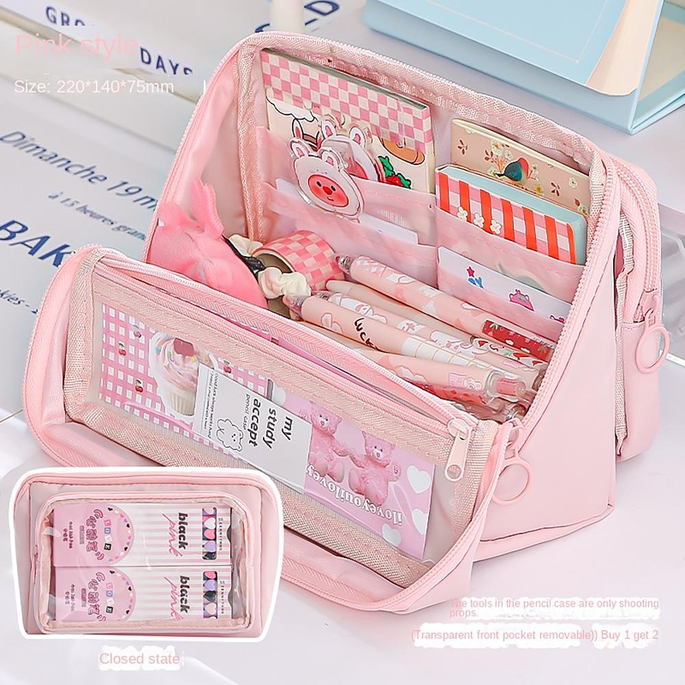 Pocket Partition Pencil Case Detachable Stationery Storage Pouch  For Office School Supplies
