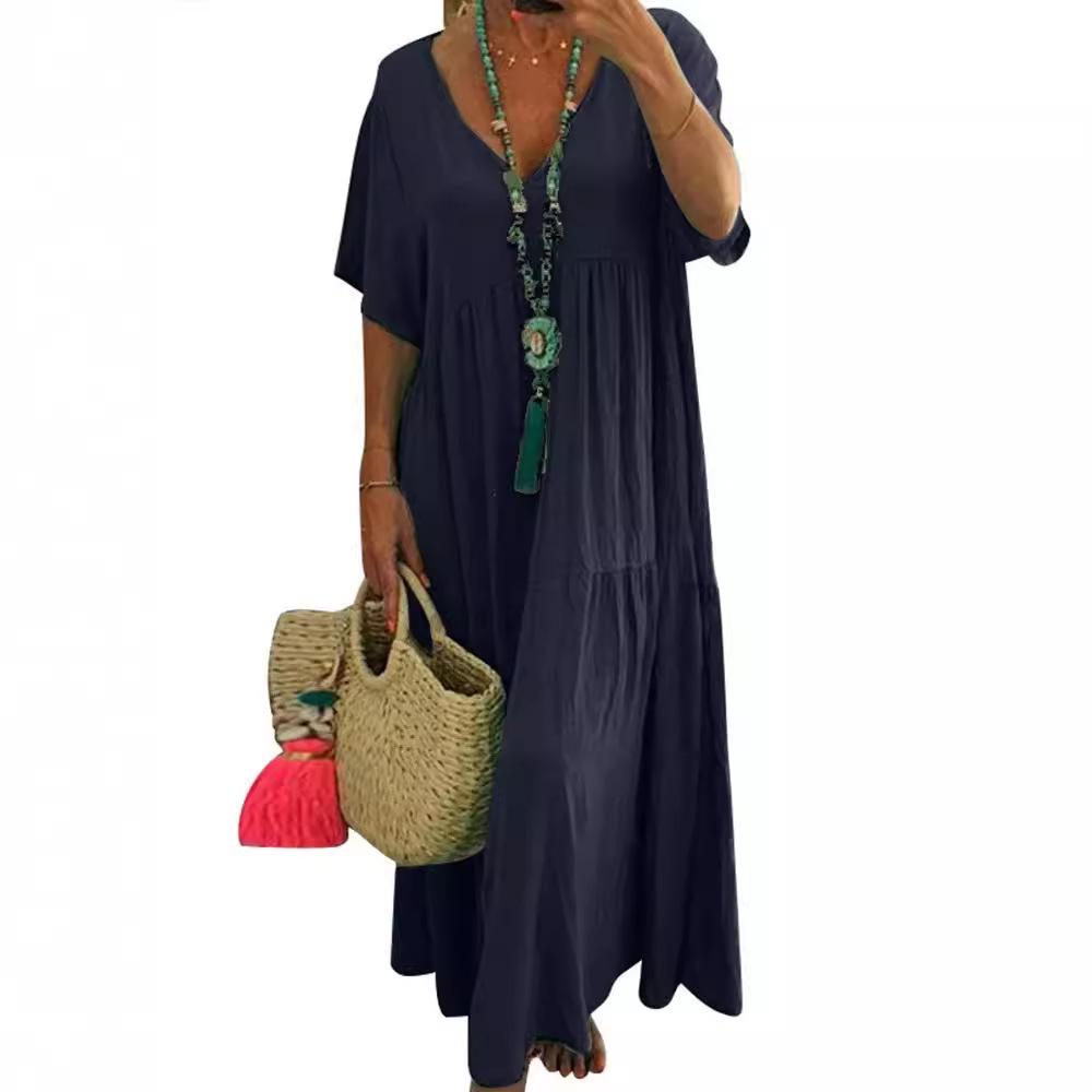 New V-Neck Irregular Multicolor Long Swing Dress - Available in Multiple Sizes