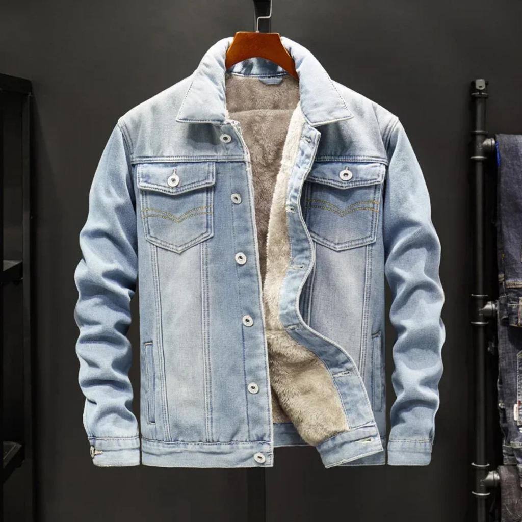 Denim Coat Men Thick Jackets Warm Coats Turn Down Collar Full Sleeve Single Breasted Simple Casual Loose Jacket Winter