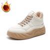 Scarpe da neve casual da donna, stivaletti alla caviglia con plateau spesso e lacci antiscivolo con fodera in pelliccia sintetica, stivali corti caldi invernali da passeggio per donna