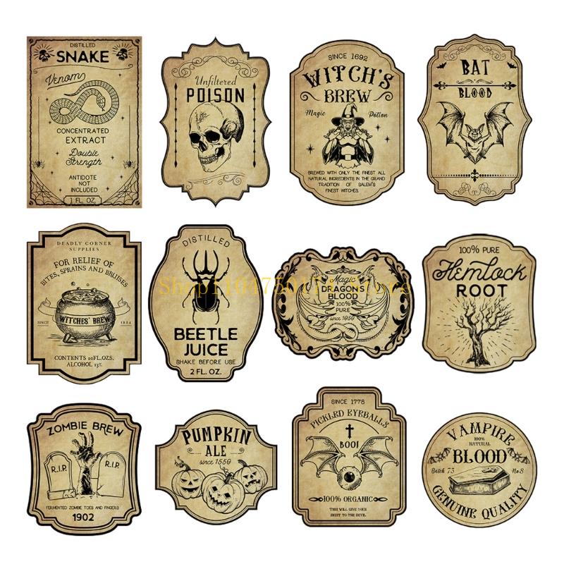 12 Halloween Wine Jar Sticker Gothic Party Decorations with Snake Dragon Graphics top sale