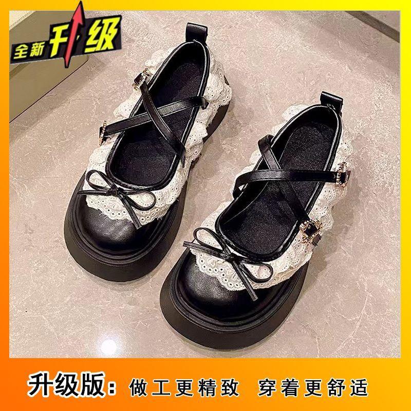 Cute and sweet bow Japanese small leather shoes for women's 2025 spring and summer new models with skirts, thick-soled Mary Jane shoes for women