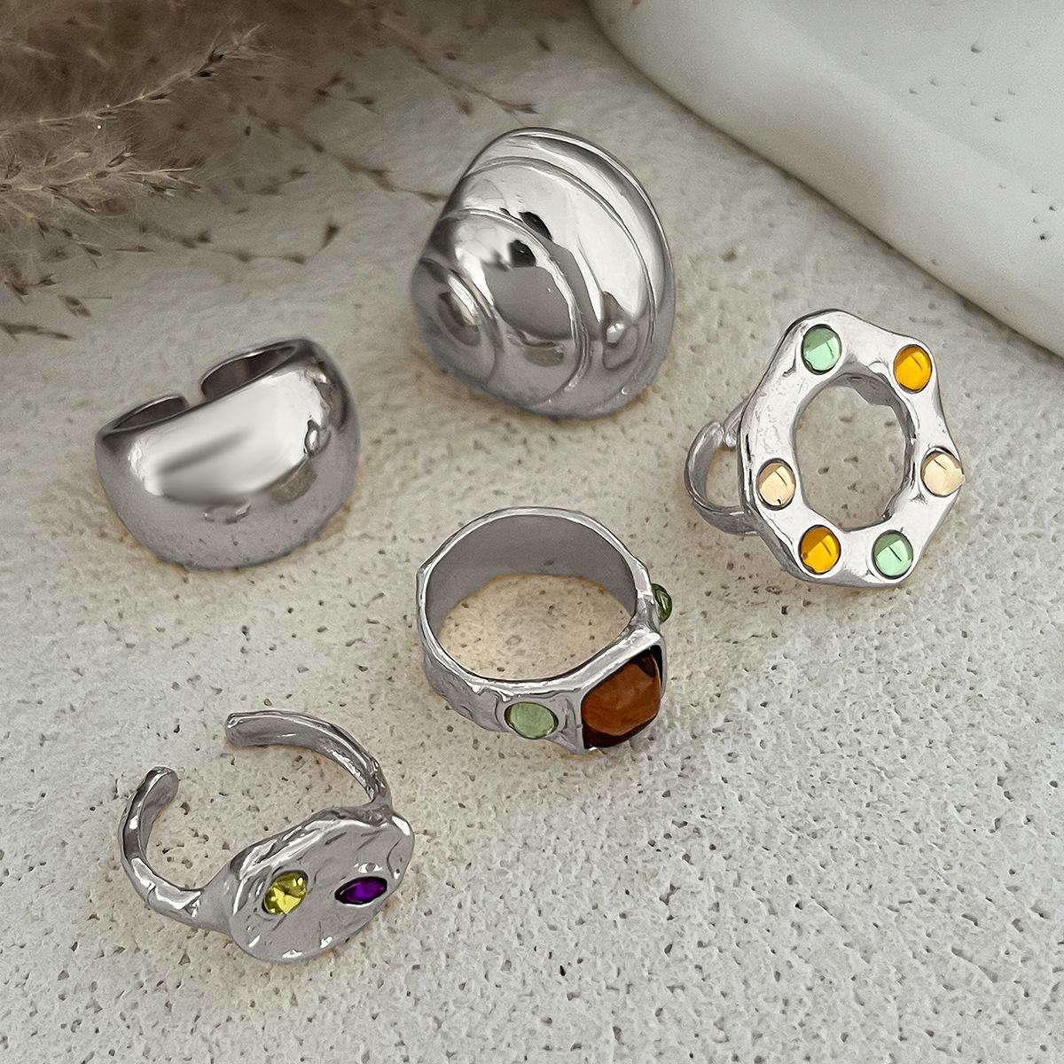 

5pcs Light Luxury Colored Crystal Rings Gold Copper Color Smooth Metal Women s Finger Ring Zircon Inlay Vintage Female Zircon