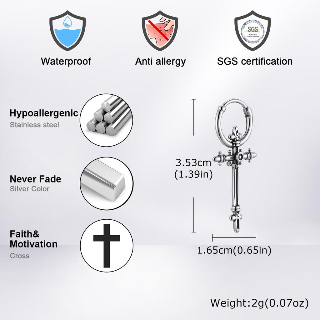 Vnox Stainless Steel Geometric Cross Earrings for Women Men, Gothic Punk Huggie Hoop Jewelry Gifts, Fashion Dangle Earrings