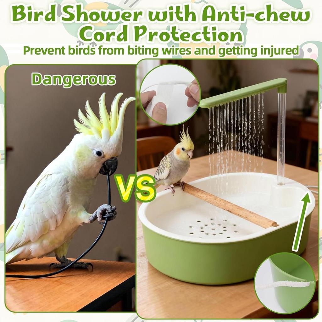 Bird Bath for Cage 26-Hole Bird Automatic Flowing Bathtub Auto Circulating Cockatiel Shower for Parrot Cockatiel Parakeet