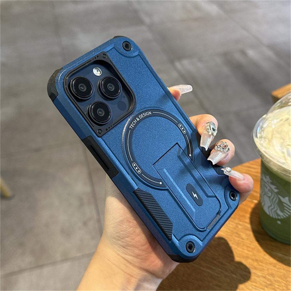 Military Hard Matte Defender Shockproof for Magsafe Case For iPhone 16 15 14 13 12 11 Pro Max Plus Luxury Magnetic Stand Cover