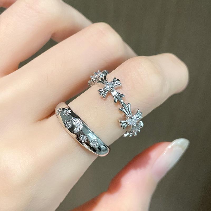 High-End Zircon Cross Ring, Niche Design, Cold Wind, Light Luxury Index Finger Ring, Personalized Opening Ring
