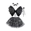 Halloween Costume Set Headband Hair Band Clothes Outfits Tutu Skirt and Wing Festival Theme Party