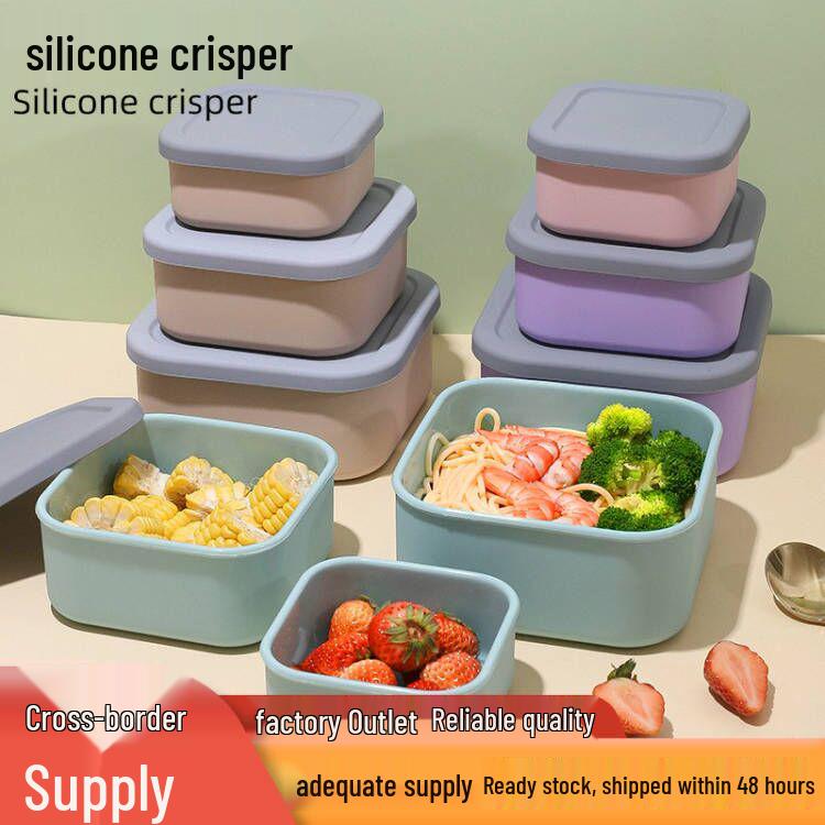 Silicone Food-Grade Square Bento Box Set with Lid for Fresh-Keeping, Microwave, and Picnic Use