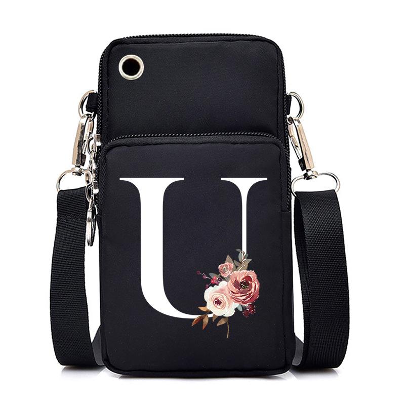 New Letter-printed Black Oblique Span Bag, Mobile Phone Bag, Light To Carry, Vertical Length and Width Change Bag