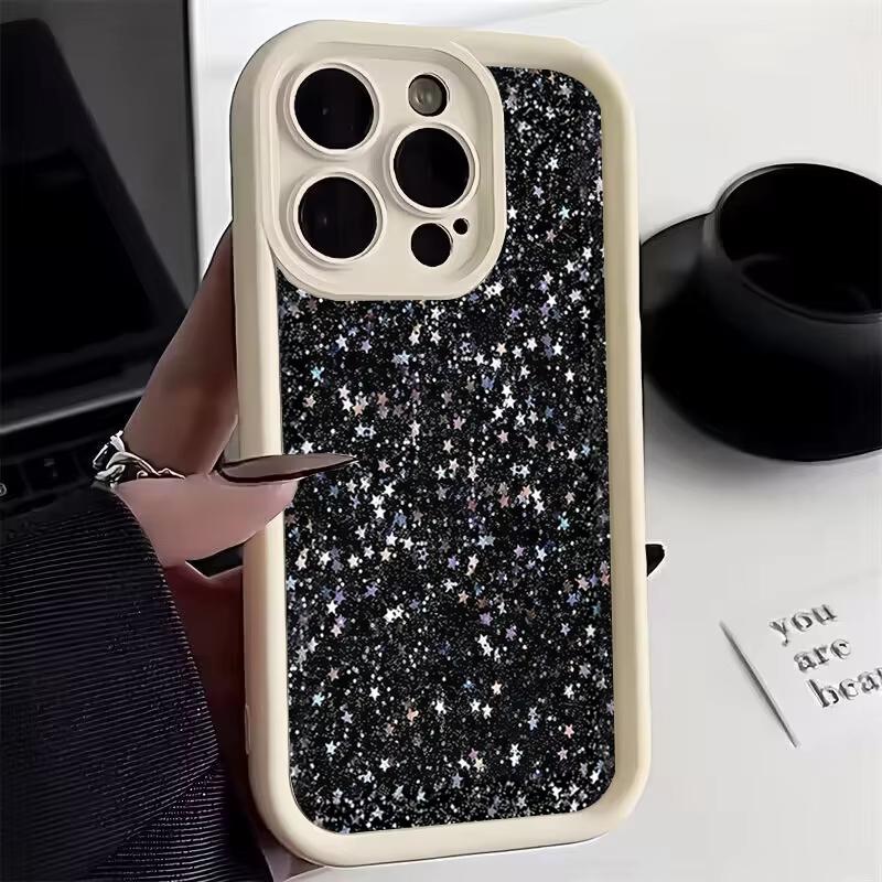 Luxury Black Star Pattern Phone Case For iPhone 17 Pro Max 16 15 Pro 14 13 Mini 12 11 XR XS 17Air 16 Plus Soft Silicone Cover