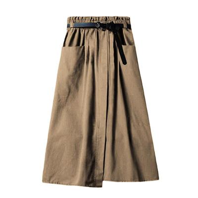 Women Casual Skirts Spring And Autumn Solid High Waist Irregular Pockets Midi Skirts Fashion Simple Elegant Cargo Style A Line Skirt