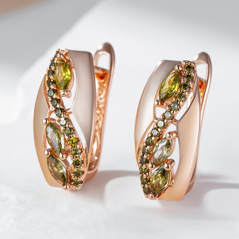 Unique  Rose Gold Color Drop Earrings For Women Fashion Olive Green Natural Zircon Accessories Vintage Daily Jewelry