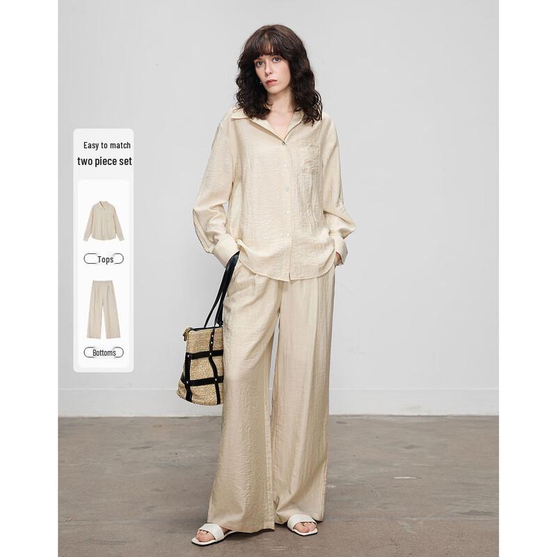 Women s Autumn Linen Blend Shirt & Pant Set L