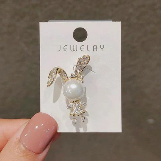 Korean Cute Rabbit Pearl Cartoon Brooch - Collar, Hat & Bag Accessory Pin