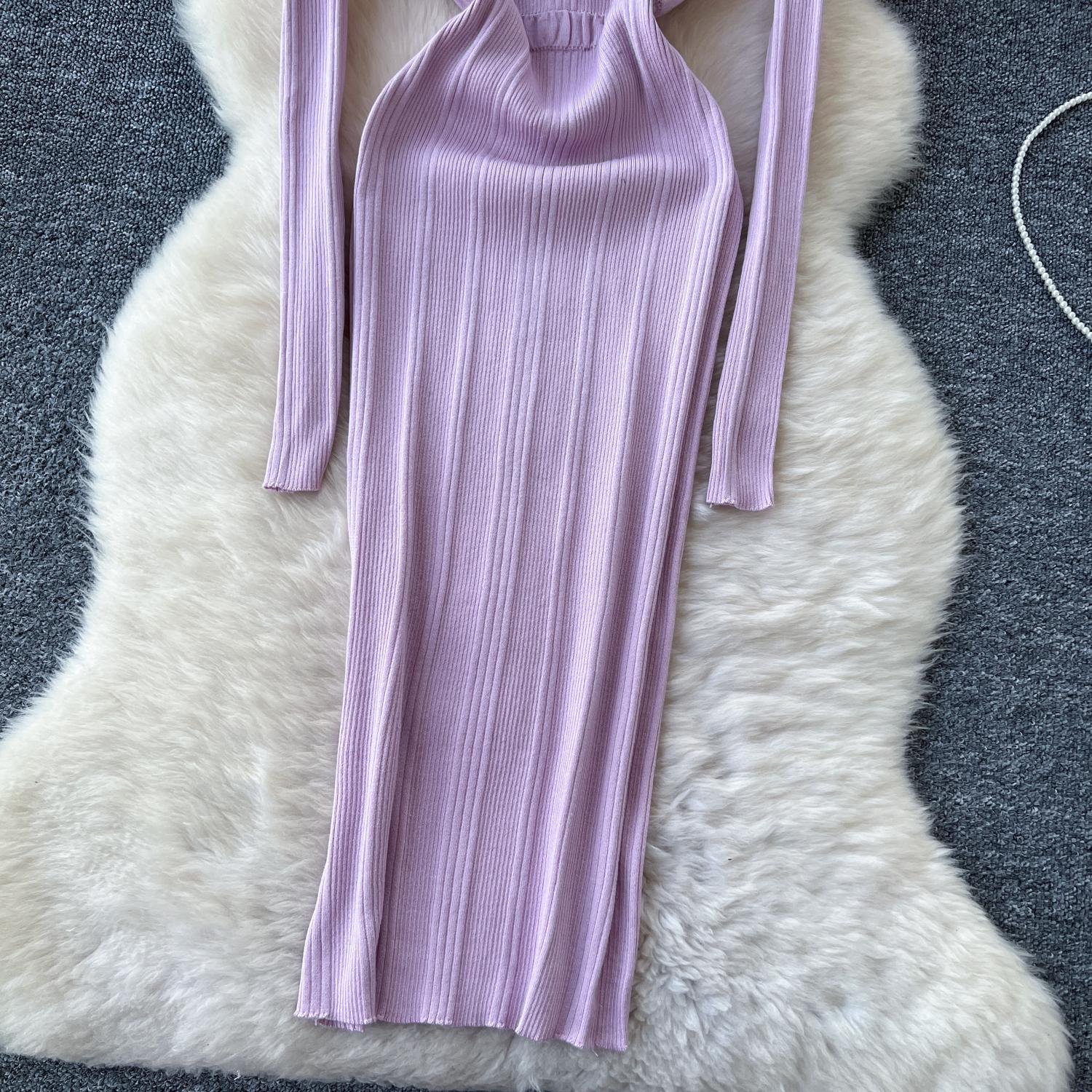 Трикотажные длинные платья для женщин с вырезом-лодочкой и открытыми плечами — фото 17