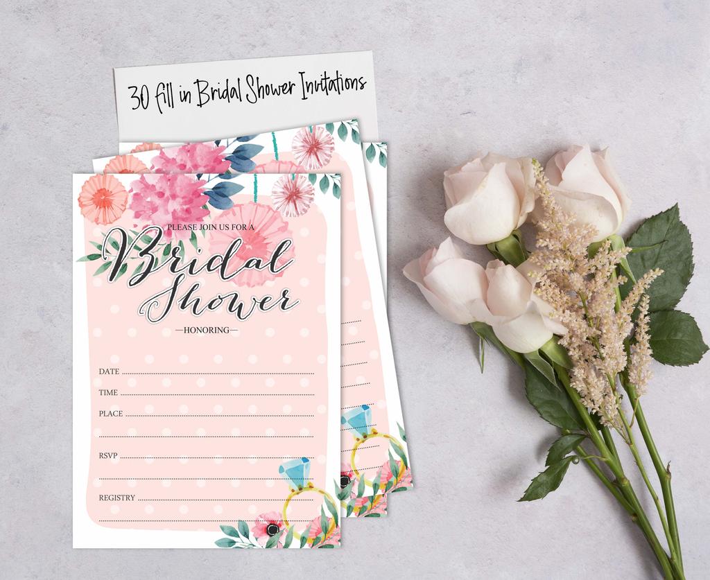 Inkdotpot 30 Einladungen zur Brautparty, Blumenmuster, Hochzeitseinladungen zum Ausfüllen, blanko