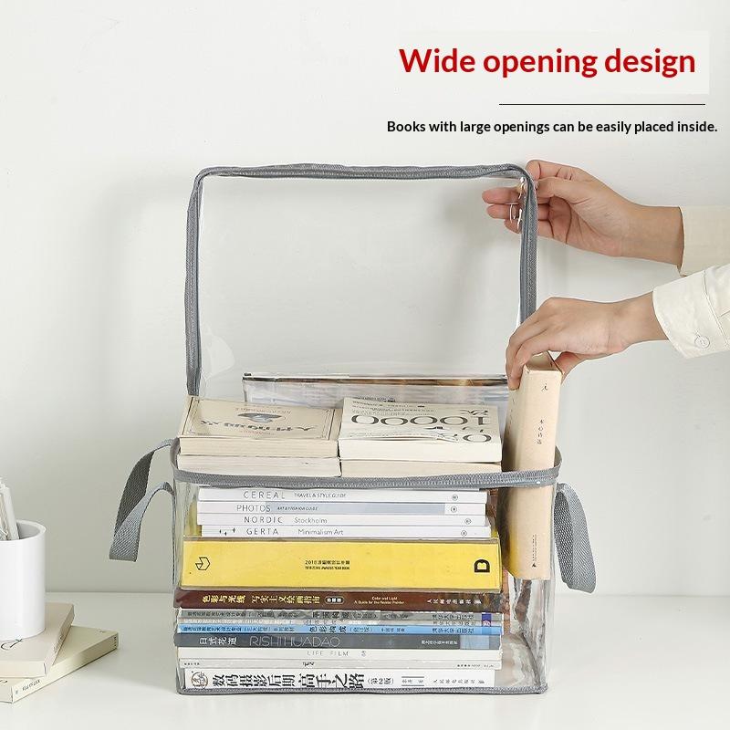 Transparent PVC Book Storage Box With Sturdy Handles And Large Capacity Perfect For Home Office School Dorm Storage