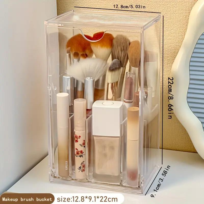 

Flip-Top Clear Makeup Brush Holder Cosmetic Storage Box Dust-Proof Desktop Organizer for Brushes And Accessories чистый