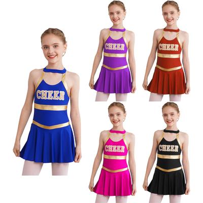 Ärmelloses Rundhals-Mädchenkleid mit Buchstabenprint, überkreuzten Trägern und ausgeschnittenem Rücken für Cheerleading und Tanz