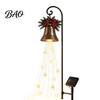 Traditional Holiday Garden Decor Solar Christmas Bell Waterfall Light, LED Metal Stake with Red Ribbon, Automatic Dusk to Dawn Lights Auto On/Off,