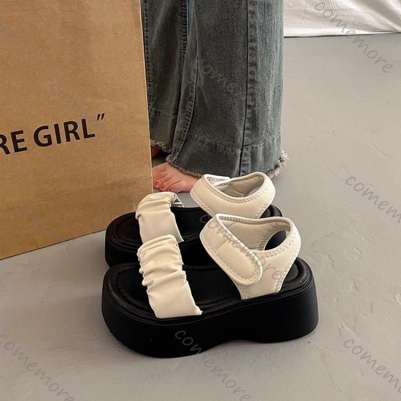 Comemore Thick Bottom Sandals Women Summer Shoes Casual Black Beige High Heels Outside Wear Temperament Wedges Sandales Ladies