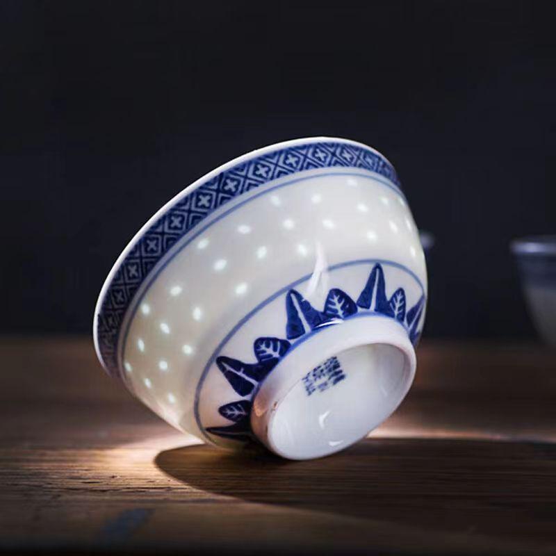 Niebiesko-biały porcelanowy zestaw miseczek Linglong w stylu retro (4-10 cali) – Idealny do ryżu, zupy lub makaronu.