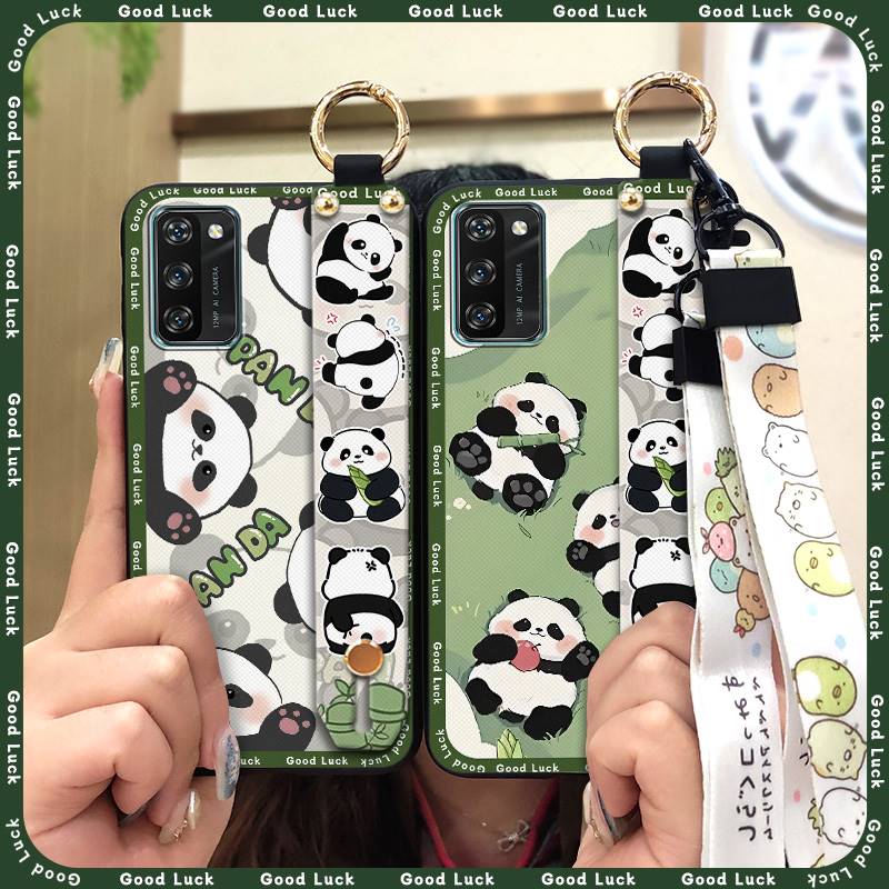 Back Cover Lanyard Phone Case For Blackview A100 Anti-knock Durable Anti-dust Phone Holder Panda Kickstand Soft case