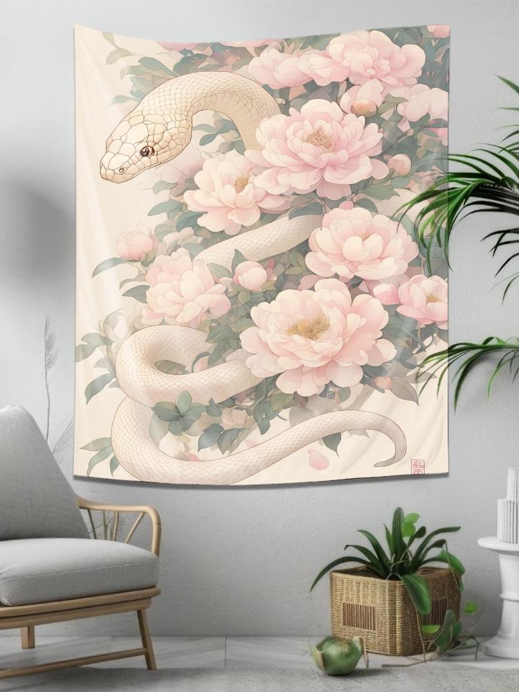 

Elegant Snake and Peony Tapestry Beautiful Art Wall Hanging Essential Home Decor 74x94cm(29x37in)