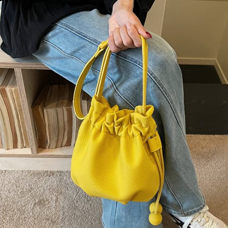 Lychee Pattern Drawstring Bucket Bag Women's Crossbody Shoulder Bag