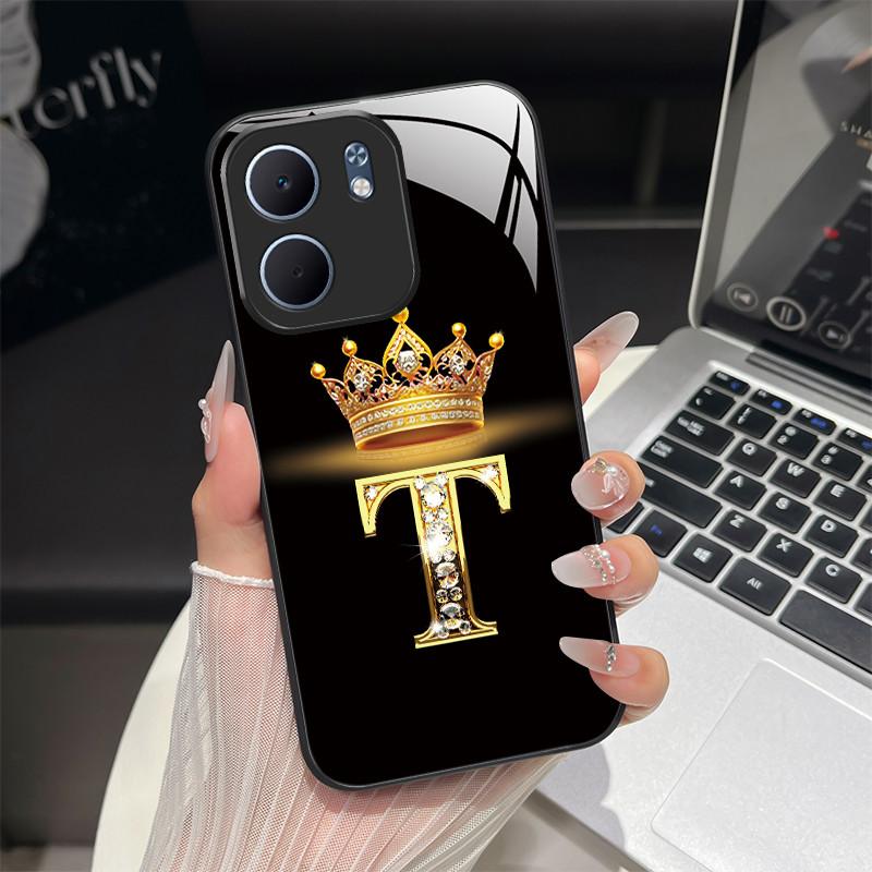 For OPPO A5X 4G 5G CPH2725 Case Fashion Letters Design Hard Tempered Glass Back Covers For OppoA5X A 5X Shockproof Phone Shell