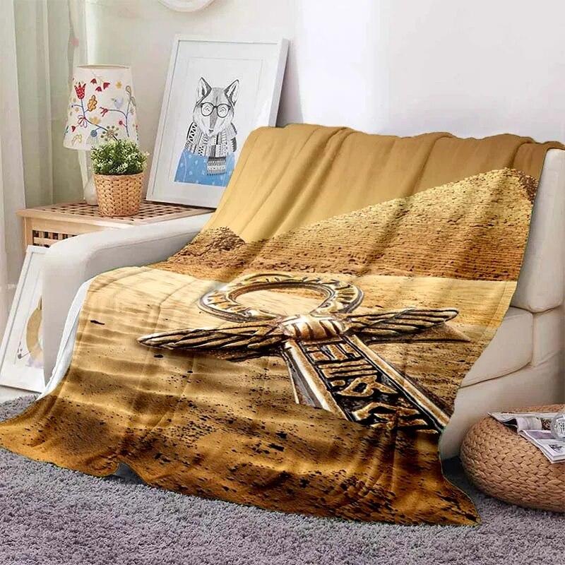 Ancient Egyptian Elements Print Blanket, For Sofa Couch Office Bed Camping , Multi-purpose Gift Blanket For All Season Clear