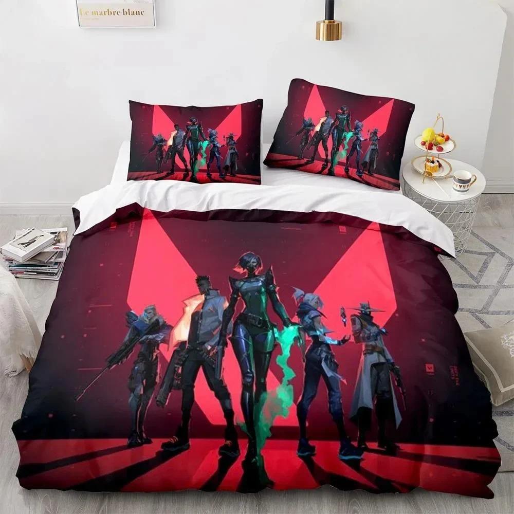 Game Valorant Neon Bedding Set Boys Girls Twin Queen Size Duvet Cover Pillowcase Bed Kids Adult Fashion Home Textileextile