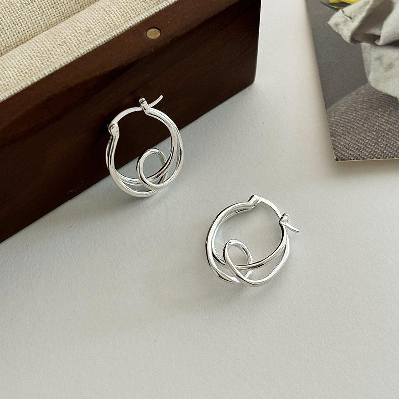 925 Silver Knot Design Hoop Earrings, Hypoallergenic, Korean-Japanese Style, Unique Twisted Line Ear Buckles, Fashion