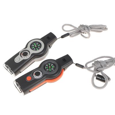 7 In1 Outdoor Survival Pfeife Schlüsselanhänger Kompass Lupe LED Licht Thermometer