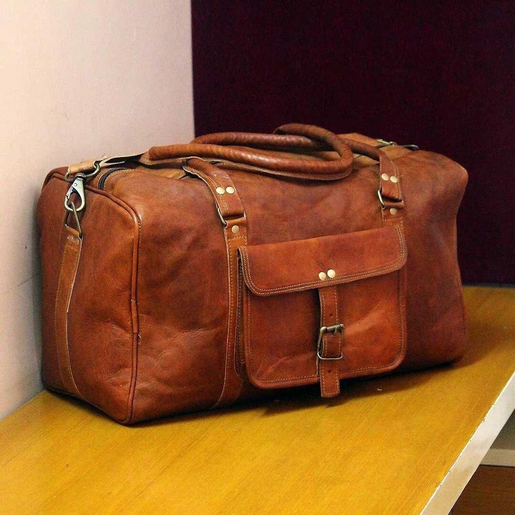 A Vintage Genuine Bag Goat Leather Gym Travel Luggage Duffel Weekend Overnight