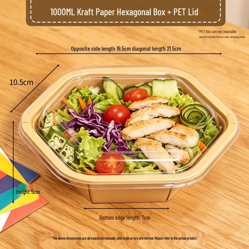 1000ml Disposable Kraft Paper Hexagonal Bowl with PET Lid