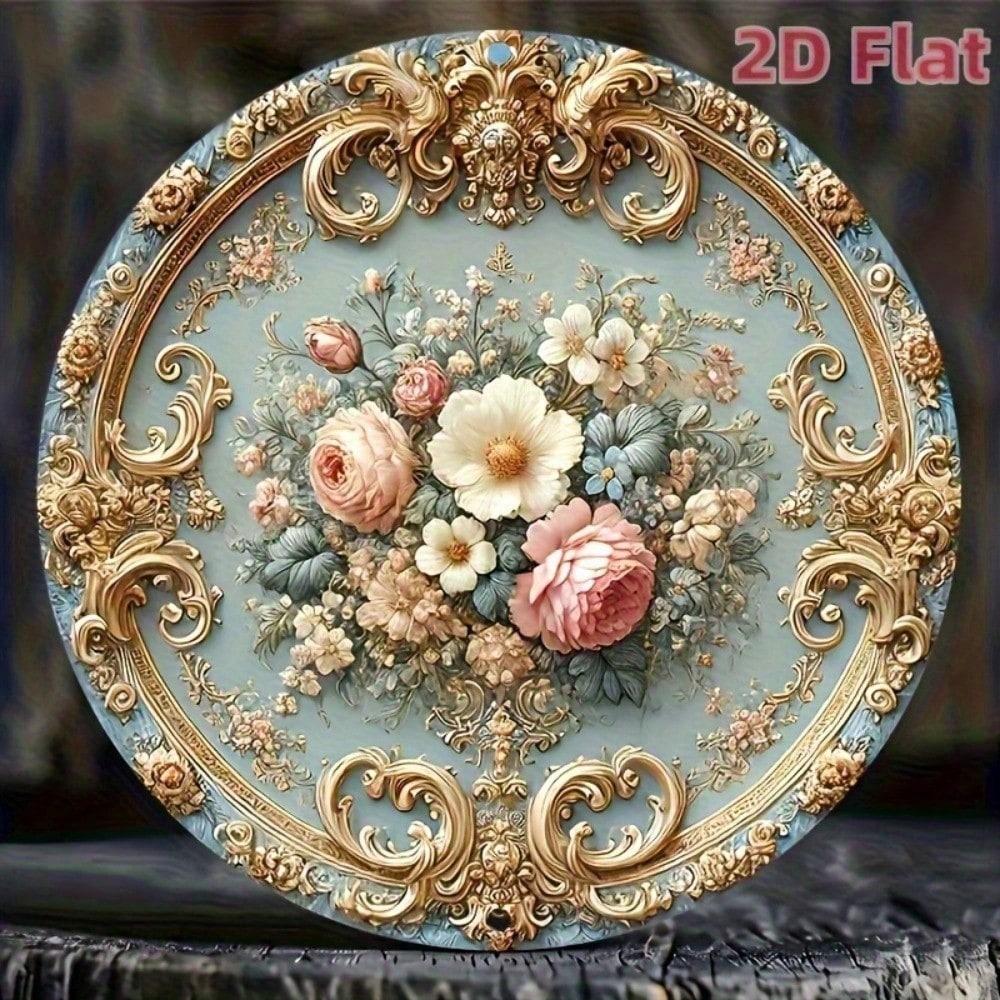 

LUXE DECOR Baroque 2D Floral Wooden Wall Art 8 Inch Round Pink Vintage Home Decor 20x20 різнокольоровий