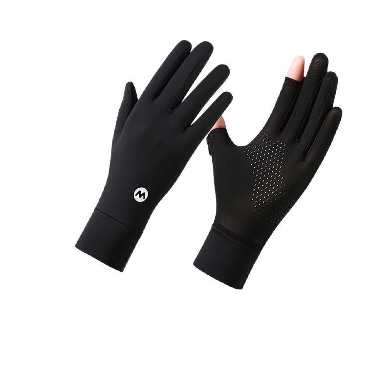 Summer Ice Silk Sunscreen Gloves for Women Outdoor Driving and Riding Non Slip Breathable Thin Style Finger Exposed Touch Screen Gloves