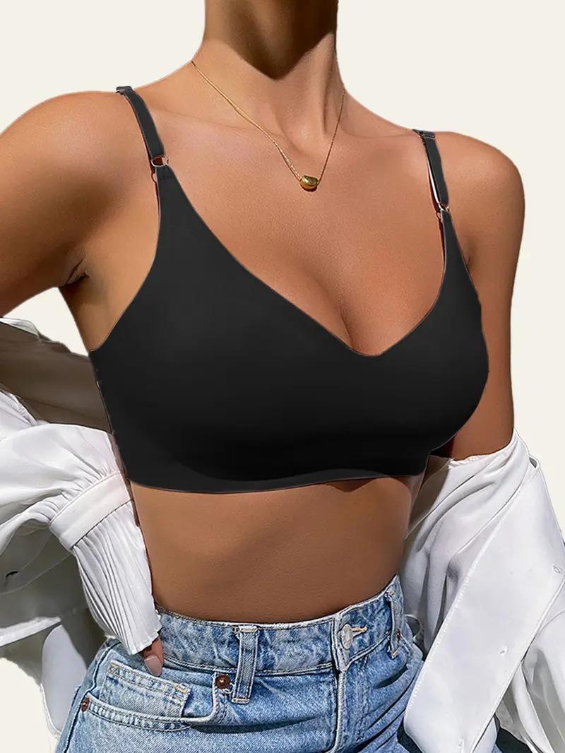 Plus Size Seamless V Neck Wireless Push Up Bra For Women S чёрный