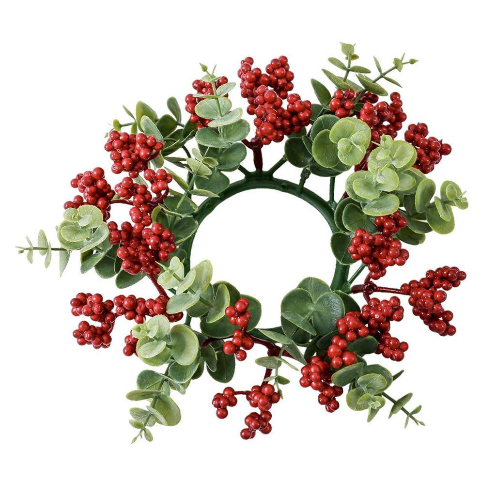 Berries Candle Ring Wreath Christmas Artificial Candles Garland for