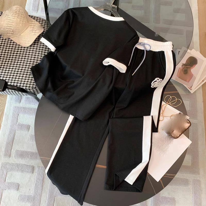 Sommer Damen Sets Rundhals Kurzarm T-Shirt Hose Damen Trainingsanzüge Outfits