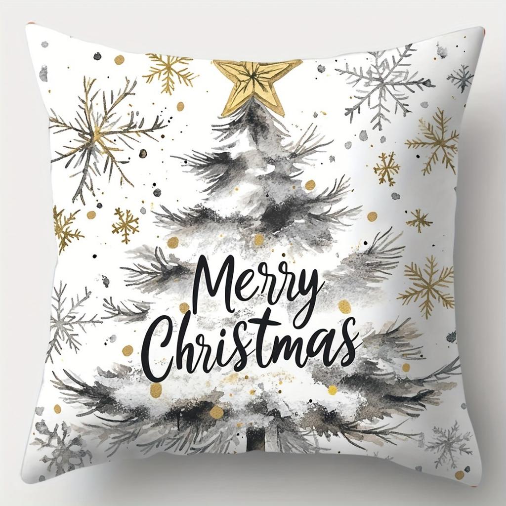 1pc Grey Christmas Cushion Cover Snowman Pine Printed Durable Cover 2025 New for Home Ornament Xmas New Year Christmas Decor