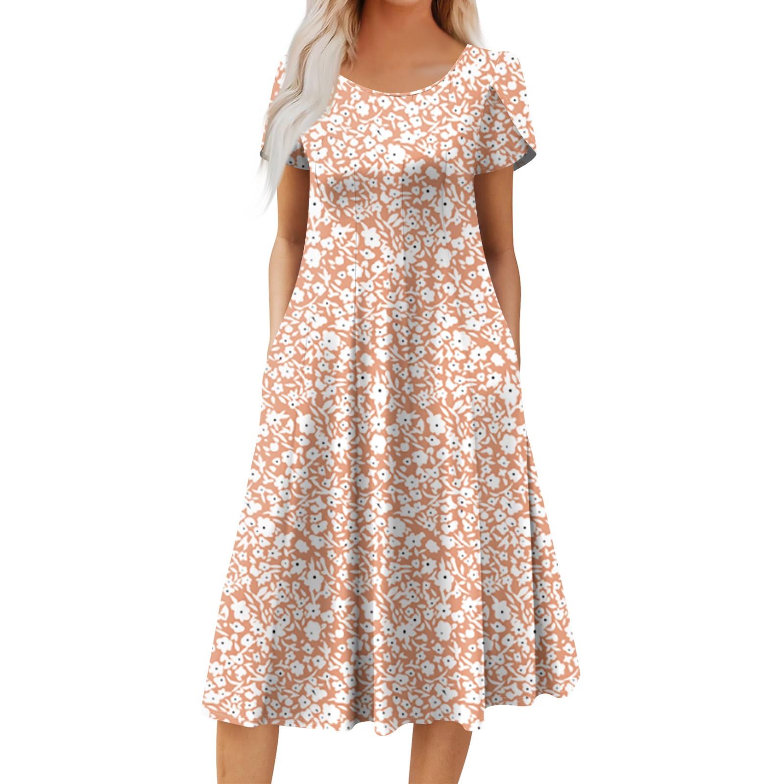 

Женское повседневное модное платье миди с круглым вырезом и коротким рукавом, модное свадебное платье для гостей XL розовый